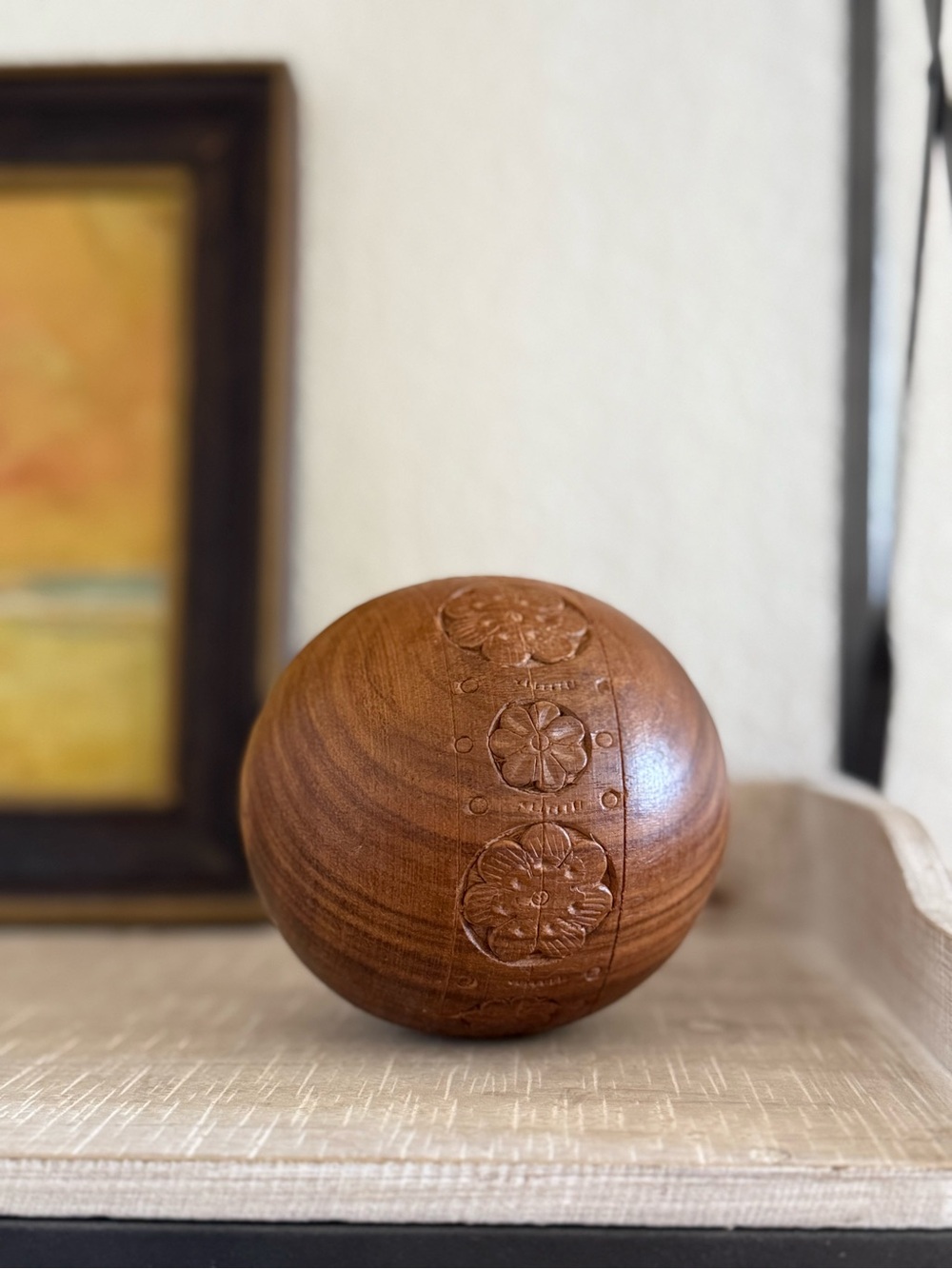Hand Crafted Carved Wooden Decorative Sphere